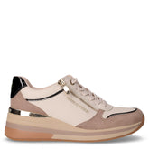 Sneaker in ecopelle e tessuto con zeppa crema | Boscaini Scarpe