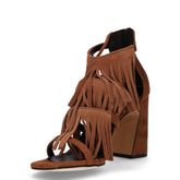 Sandalo con tacco in ecopelle cuoio | Boscaini Scarpe