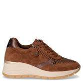 Sneaker in ecopelle e tessuto con zeppa cammello | Boscaini Scarpe