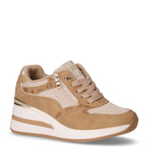 Sneaker in ecopelle e tessuto con zeppa beige | Boscaini Scarpe