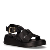 Sandalo in pelle con zeppa nero - Sandali Con Tacco Donna | Boscaini Scarpe