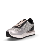 Evelyn 915 sneaker in ecopelle e tessuto argento nero | Boscaini Scarpe