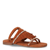 Ciabatta infradito in pelle con frange e strass tanno - Summer Days Donna | Boscaini Scarpe