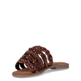 Ciabatta in tessuto con strass e perline marrone | Boscaini Scarpe
