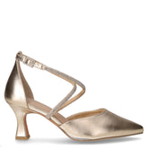 Décolleté in ecopelle con cinturini strass oro | Boscaini Scarpe