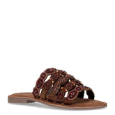 Ciabatta in tessuto con strass e perline marrone | Boscaini Scarpe