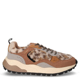Sneaker in ecopelle scamosciata e tessuto animalier marrone grigio | Boscaini Scarpe