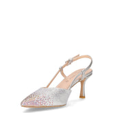 Slingback in tessuto con strass ed ecopelle argento | Boscaini Scarpe