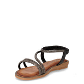 Sandalo in ecopelle con strass nero | Boscaini Scarpe