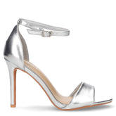Sandalo con tacco in ecopelle argento | Boscaini Scarpe