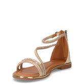 Sandalo in tessuto ed ecopelle con strass oro | Boscaini Scarpe