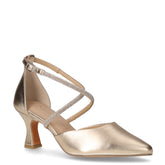 Décolleté in ecopelle con cinturini strass oro | Boscaini Scarpe