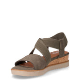 Sandalo in ecopelle e tessuto con zeppa verde oliva | Boscaini Scarpe
