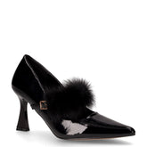 Décolleté in ecopelle con cinturino ecopelliccia nero | Boscaini Scarpe