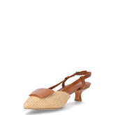 Décolleté slingback in rafia ed ecopelle con tacco cognac | Boscaini Scarpe