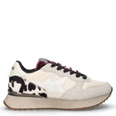 Stargirl sneaker in pelle e tessuto con dettagli animalier bianco panna | Boscaini Scarpe