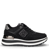 Sneaker in tessuto ed ecopelle con strass e zeppa nero | Boscaini Scarpe
