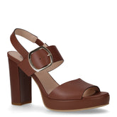 Sandalo in pelle con tacco cuoio - Sandali Con Tacco Donna | Boscaini Scarpe