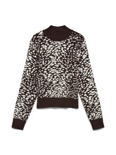 Maglione collo alto fantasia animalier in tessuto marrone scuro | Boscaini Scarpe