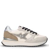 Stargirl Strass sneaker in pelle e tessuto bianco panna | Boscaini Scarpe