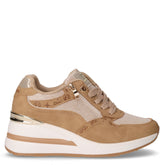 Sneaker in ecopelle e tessuto con zeppa beige | Boscaini Scarpe