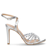 Sandalo con tacco in ecopelle argento | Boscaini Scarpe