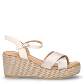 Sandalo in ecopelle con zeppa platino beige - Sandali Con Tacco Donna | Boscaini Scarpe