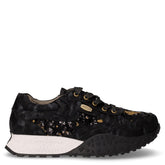 Sneaker in pelle e tessuto con paillettes nero | Boscaini Scarpe