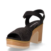 Sandalo in rafia ed ecopelle con tacco nero | Boscaini Scarpe