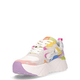Mia sneaker in pelle e tessuto cipria bianco arancione blu | Boscaini Scarpe