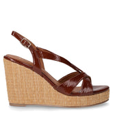 Sandalo in ecopelle con zeppa cognac | Boscaini Scarpe