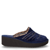 Ciabatta in tessuto con zeppa blu navy | Boscaini Scarpe