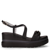 Sandalo in pelle con zeppa nero - Sandali Con Tacco Donna | Boscaini Scarpe
