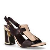 Sandalo in ecopelle con tacco marrone beige - LAURA BIAGIOTTI | Boscaini Scarpe