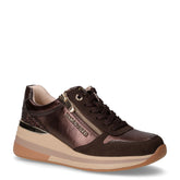 Sneaker in ecopelle e tessuto con zeppa mocca | Boscaini Scarpe