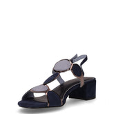 Sandalo con tacco in tessuto navy arancione beige | Boscaini Scarpe