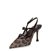 Slingback in tessuto ed ecopelle con tacco caffè | Boscaini Scarpe