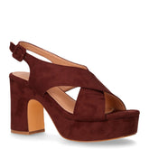 Sandalo con tacco in ecopelle e tessuto marrone scuro - Summer Days Donna | Boscaini Scarpe