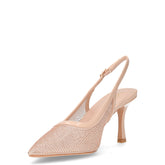Slingback con tacco in tessuto ed ecopelle nude | Boscaini Scarpe