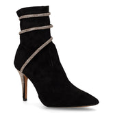 Tronchetto in tessuto scamosciato con strass nero | Boscaini Scarpe
