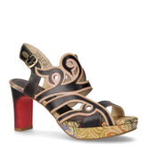 Hicao sandalo con tacco in pelle nero beige - Sandali Con Tacco Donna | Boscaini Scarpe