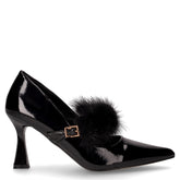 Décolleté in ecopelle con cinturino ecopelliccia nero | Boscaini Scarpe