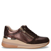 Sneaker in ecopelle e tessuto con zeppa mocca | Boscaini Scarpe