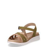 Sandalo in ecopelle con fasce incrociate verde oro | Boscaini Scarpe