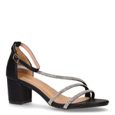 Sandalo in ecopelle con tacco e strass nero argento - Sandali Con Tacco Donna | Boscaini Scarpe