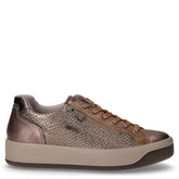 Sneaker in pelle laminata con zip laterale taupe | Boscaini Scarpe