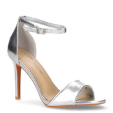 Sandalo con tacco in ecopelle argento | Boscaini Scarpe