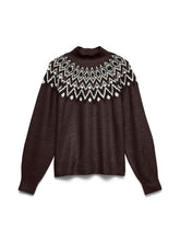 Maglione collo alto con motivo nordico in maglia marrone scuro | Boscaini Scarpe
