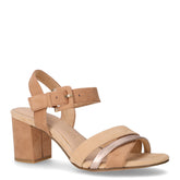 Sandalo con tacco in ecopelle scamosciata noce | Boscaini Scarpe