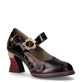 Décolleté in pelle con decori floreali e cinturino nero dorian | Boscaini Scarpe